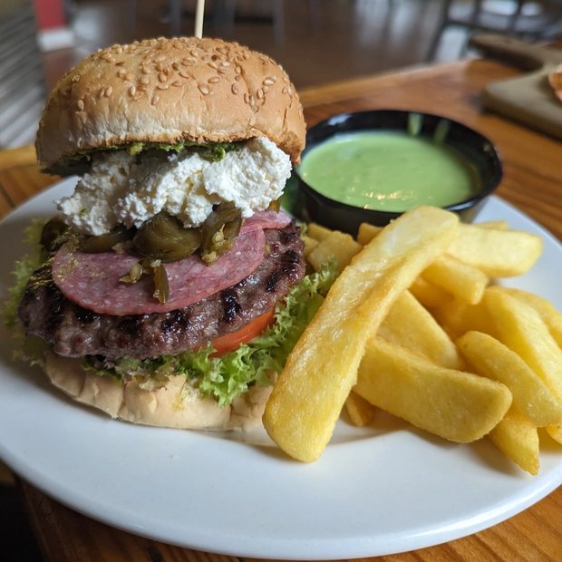 Gourmet burger and fries